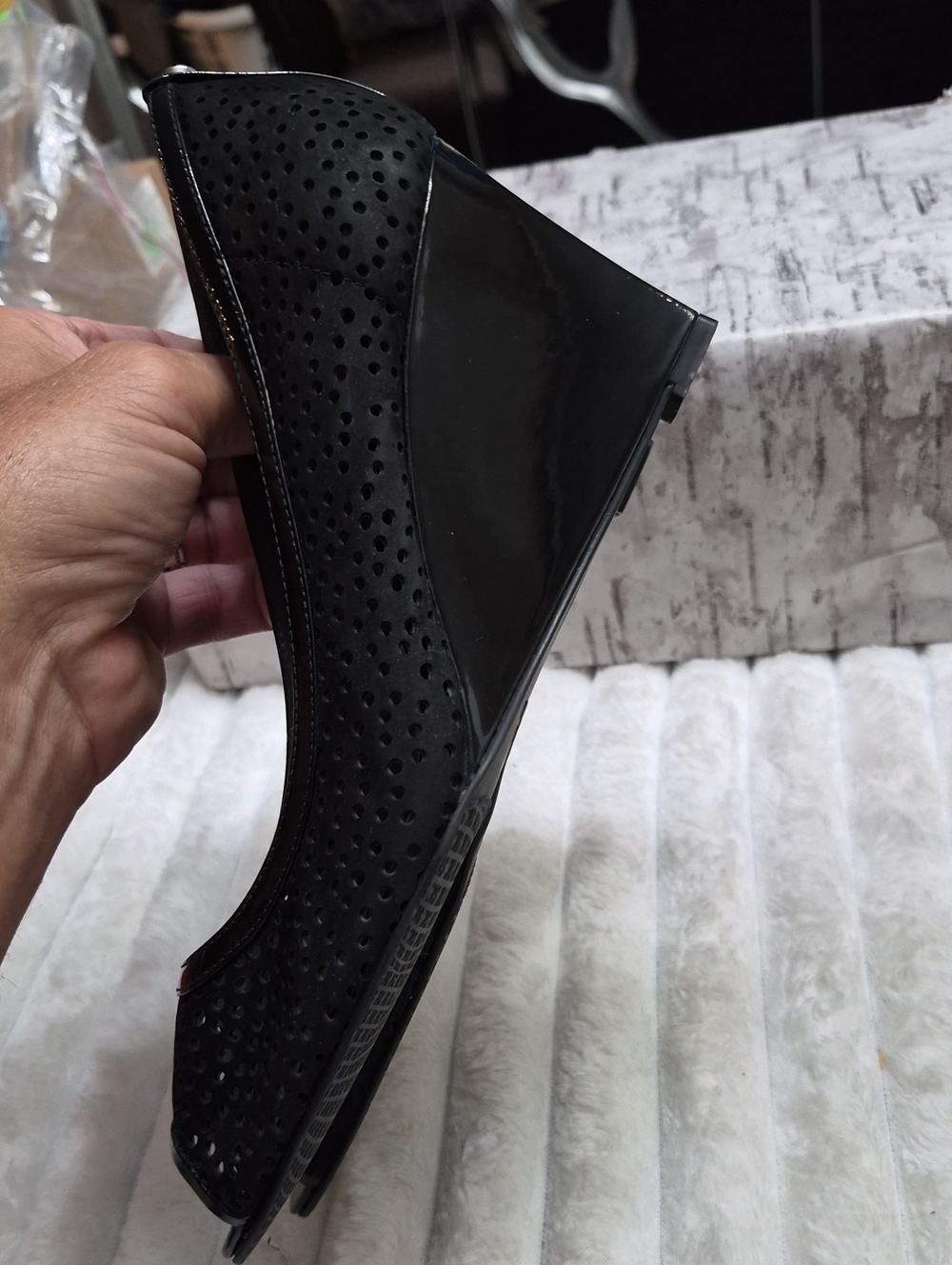 Stuart Weitzman Nudotcomer Black Peep Toe Pumps Wedge Women's Sz 9.5 M $595 - Picture 5 of 9